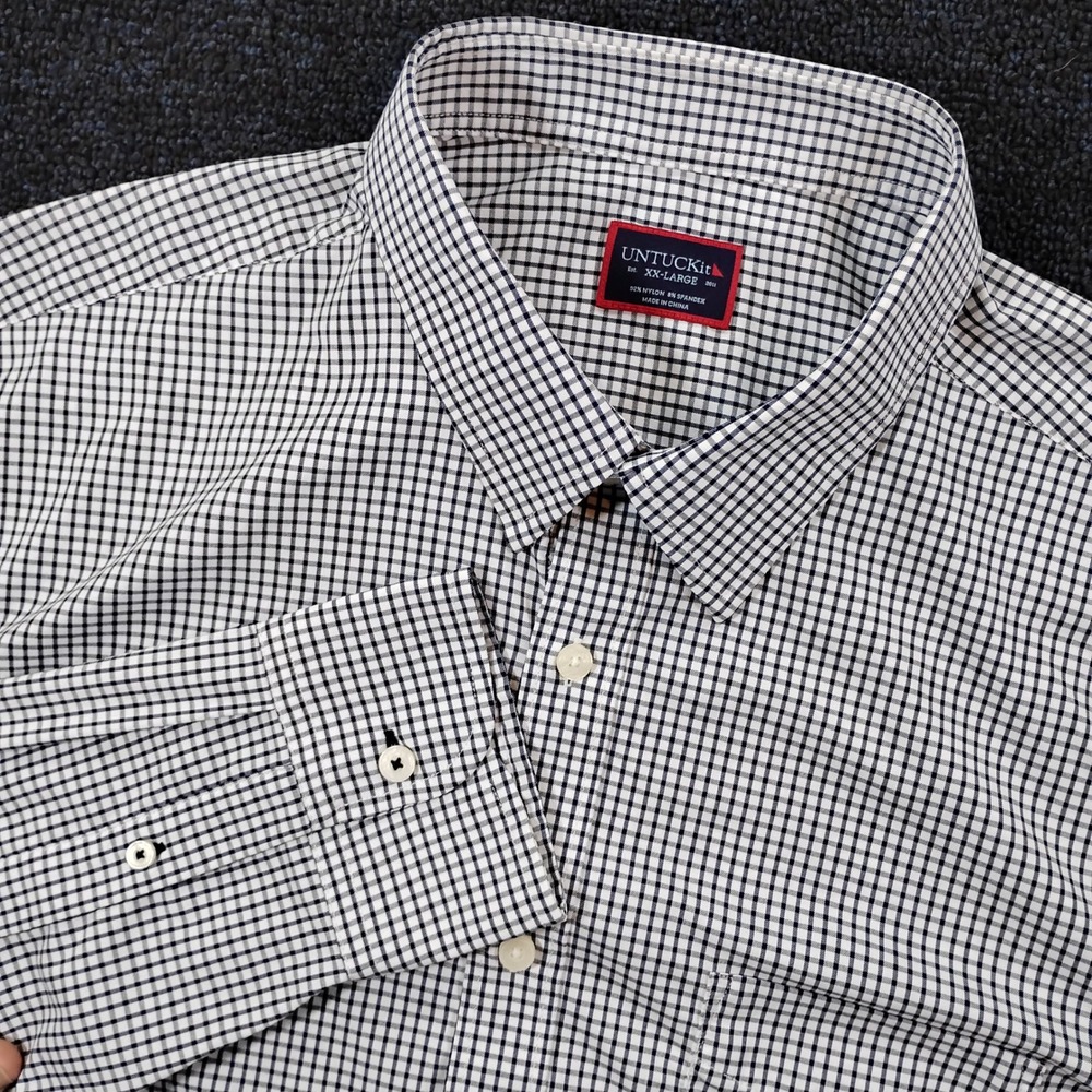UNTUCKit Wagner Shirt Mens XXL Performance Nylon Check Button Down Stretch
